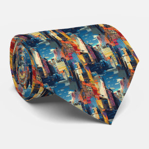 Abstract Cyberpunk Cityscape Skyline (4) Tie