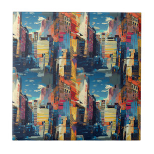 Abstract Cyberpunk Cityscape Skyline (4) Tile