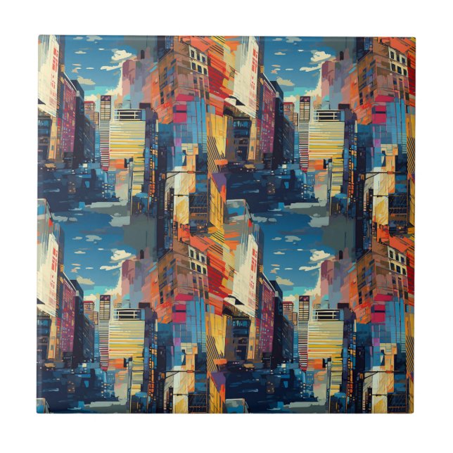 Abstract Cyberpunk Cityscape Skyline (4) Tile (Front)