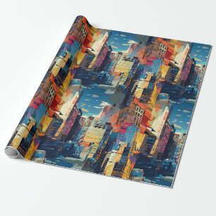 Abstract Cyberpunk Cityscape Skyline (4) Wrapping Paper