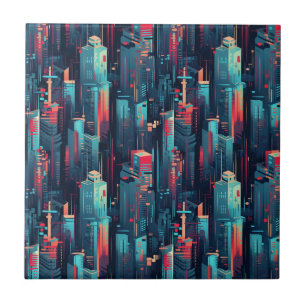 Abstract Cyberpunk Cityscape Skyline (5) Tile