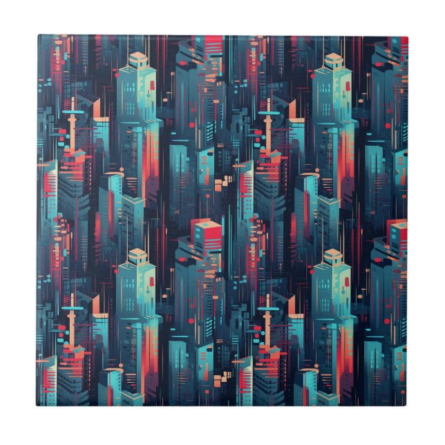 Abstract Cyberpunk Cityscape Skyline (5) Tile (Front)
