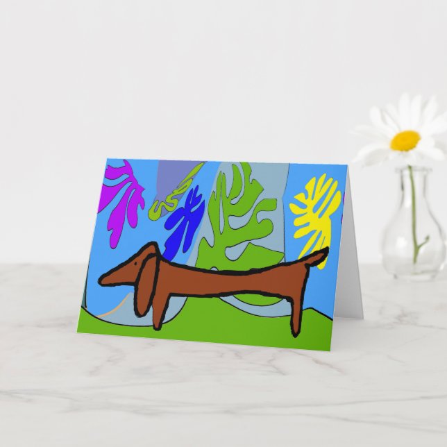 Abstract Dachshund, Matisse Style Card (Small Plant)