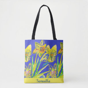 Abstract Daffodil Yellow Blue Flowers Floral Art T Tote Bag