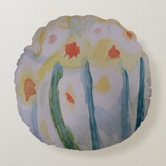 Abstract Daffodils Round Cushion (Front)