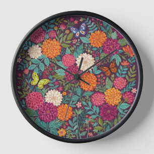 Abstract Dahlias Butterflies Garden Art Clocks