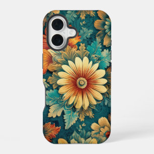 Abstract Daisy and Leaves Botanical Illustration iPhone 16 Case