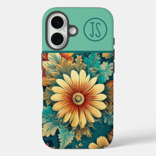 Abstract Daisy and Leaves Botanical Monogrammed iPhone 16 Case