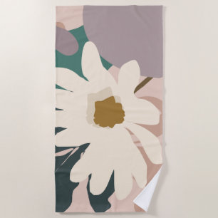 Abstract Daisy Floral Foliage Modern Beach Towel