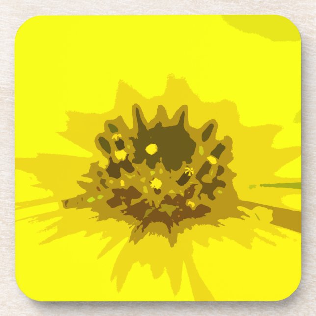 Abstract Daisy Flower in Colourful Vivid Yellow Coaster (Front)