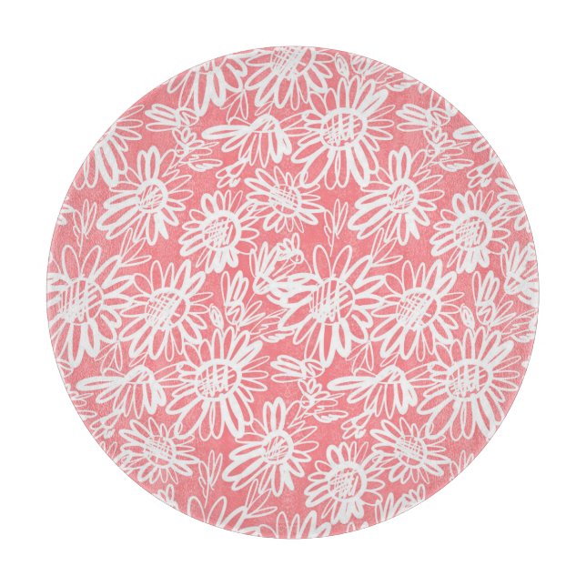Abstract daisy sketch, monochrome pattern cutting board (Front)