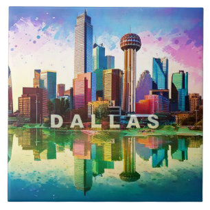 Abstract Dallas Skyline Art Modern Cityscape Tile