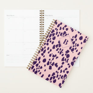 Abstract Dalmatian Animal Print Pink Monogram Planner