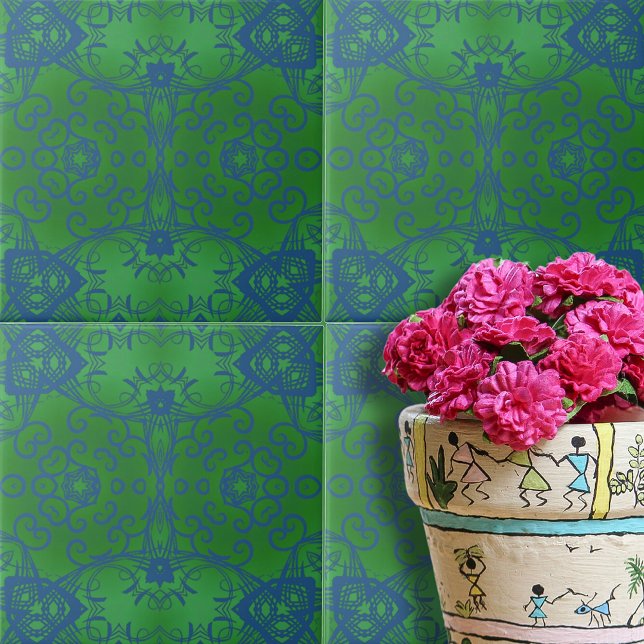 Abstract Damask Emerald Green Blue Pattern Tile (Creator Uploaded)