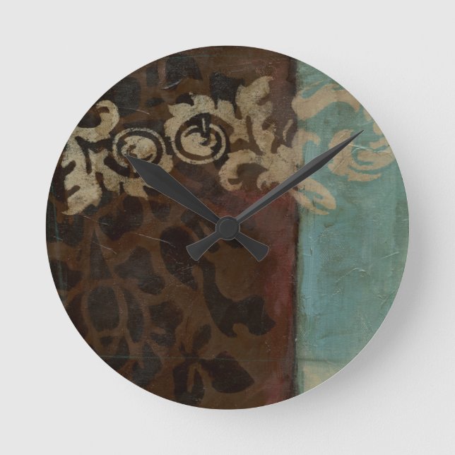 Abstract Damask Tapestry by Jennifer Goldberger Round Clock (Front)