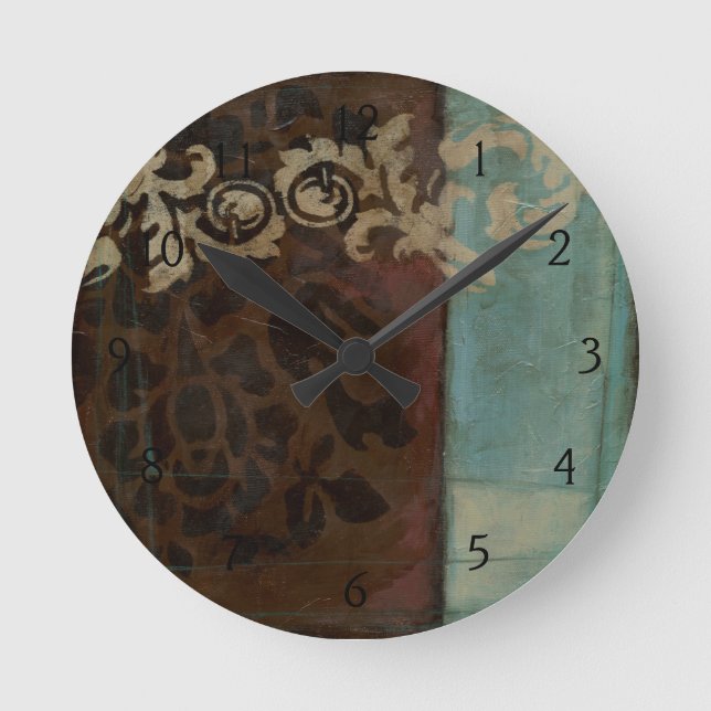Abstract Damask Tapestry by Jennifer Goldberger Round Clock (Front)