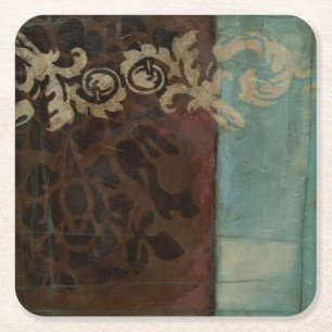 Abstract Damask Tapestry by Jennifer Goldberger Square Paper Coaster