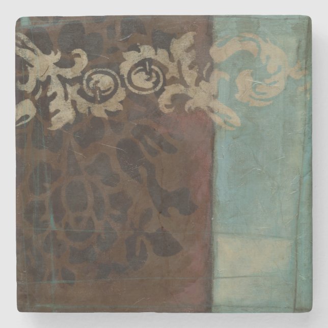 Abstract Damask Tapestry by Jennifer Goldberger Stone Coaster (Front)