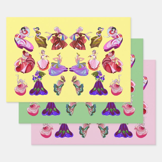 Abstract Dancing ladies dance music Collage art Wrapping Paper Sheet (Set)