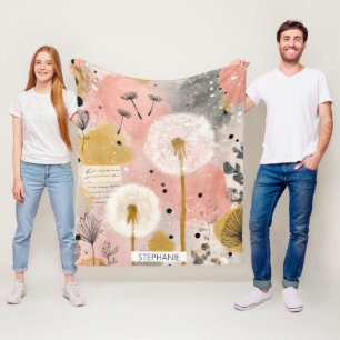 Abstract Dandelion Watercolor Floral Art Fleece Blanket