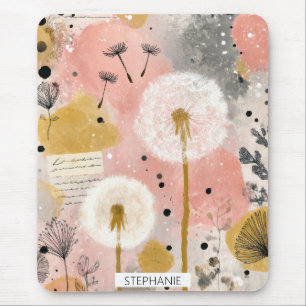 Abstract Dandelion Watercolor Floral Art Mouse Mat
