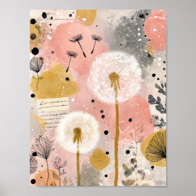 Abstract Dandelion Watercolor Floral Art Poster (Front)