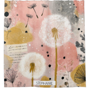 Abstract Dandelion Watercolor Floral Art Shower Curtain