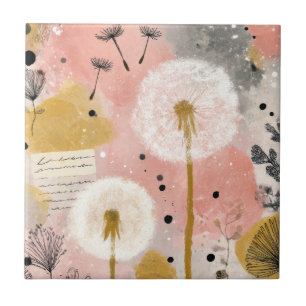 Abstract Dandelion Watercolor Floral Art Tile