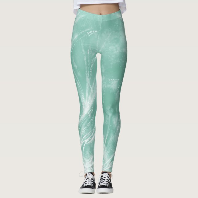 Abstract Dandelions & fireflies Green  Leggings (Front)