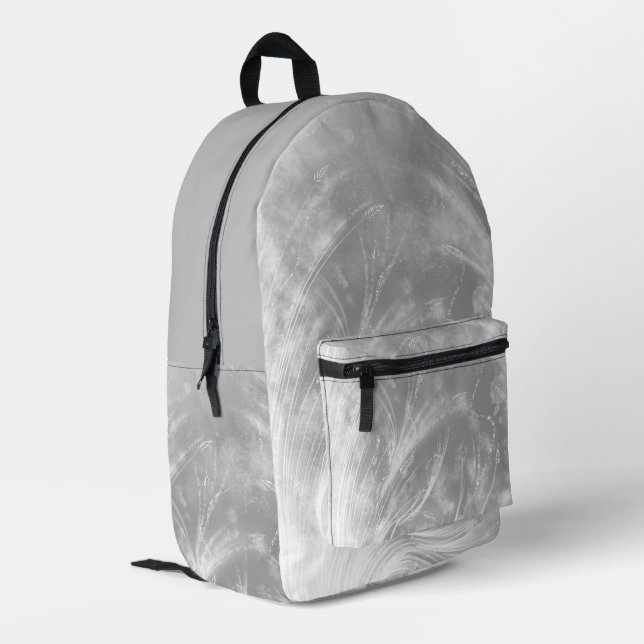 Abstract Dandelions & fireflies Grey  Printed Backpack (Back Corner Left)