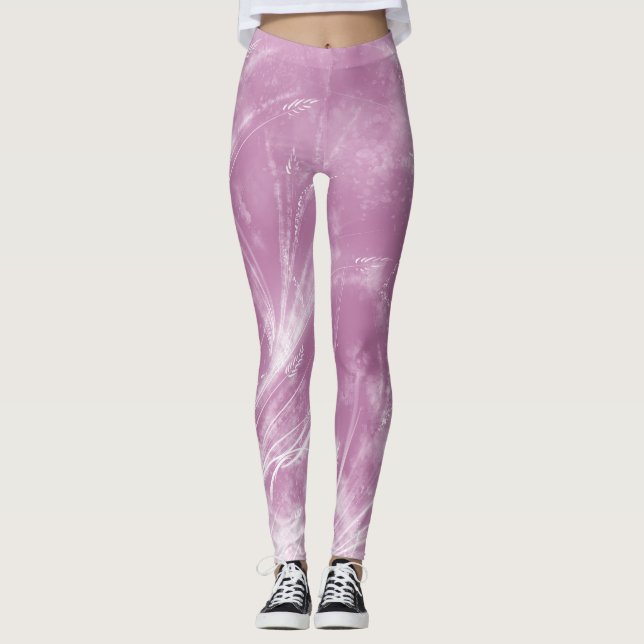 Abstract Dandelions & fireflies Mauve  Leggings (Front)