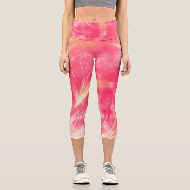 Abstract  Dandelions & fireflies Red Capri Leggings (Front)