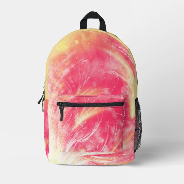 Abstract Dandelions & fireflies Yellow red  Printed Backpack (Front)
