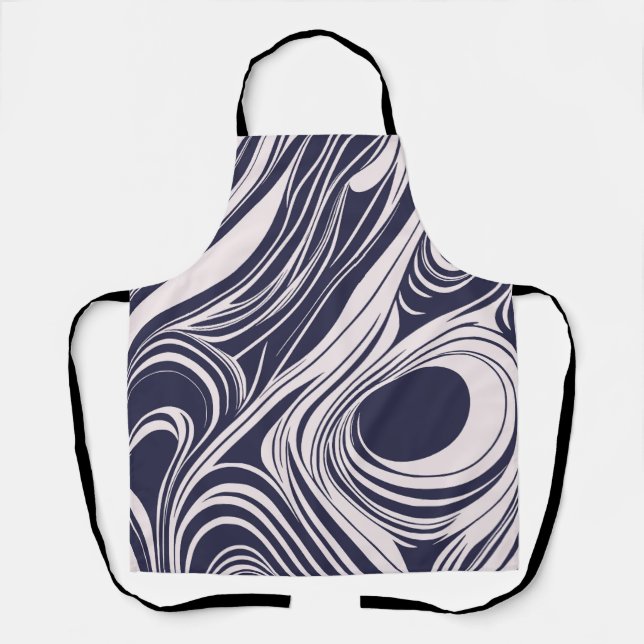 Abstract dark blue and grey liquid swirls design apron (Front)