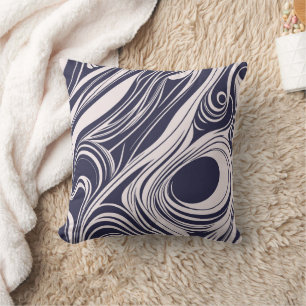 Abstract dark blue and grey liquid swirls design cushion
