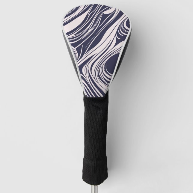 Abstract dark blue and grey liquid swirls design golf head cover (Front)