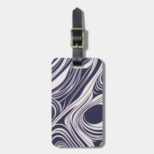 Abstract dark blue and grey liquid swirls design luggage tag