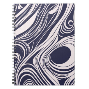 Abstract dark blue and grey liquid swirls design notebook