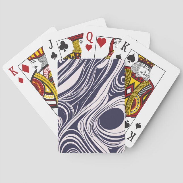 Abstract dark blue and grey liquid swirls design playing cards (Back)