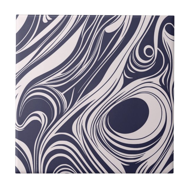 Abstract dark blue and grey liquid swirls design tile (Front)
