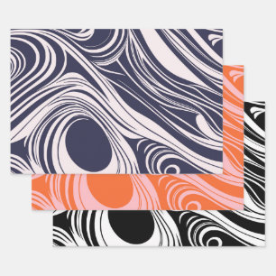 Abstract dark blue and grey liquid swirls design wrapping paper sheet