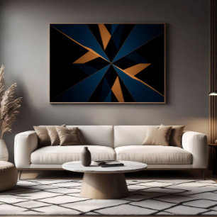 Abstract Dark Blue Brown Geometric Starburst Canvas Print
