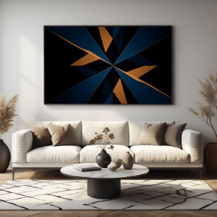 Abstract Dark Blue Brown Geometric Starburst Poster