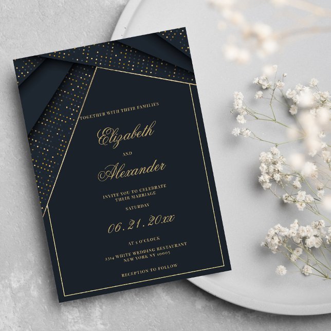 Abstract dark blue elegant gold geometric wedding invitation (Abstract dark blue elegant gold geometric wedding)