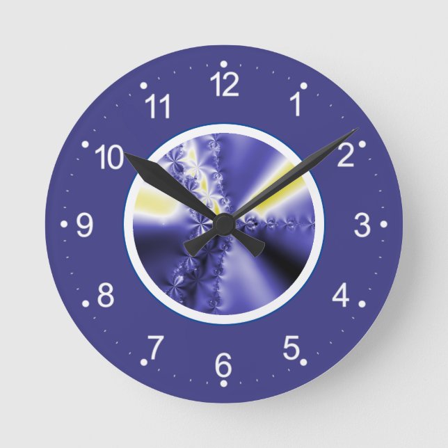Abstract Dark Blue Fractal Round Clock (Front)