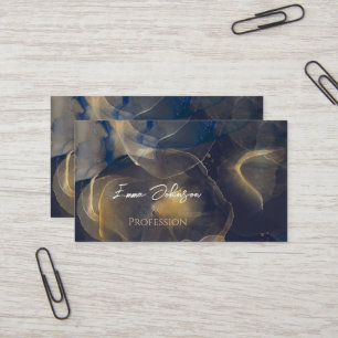 Abstract Dark Blue Gold Fluid Art Painting Business Card