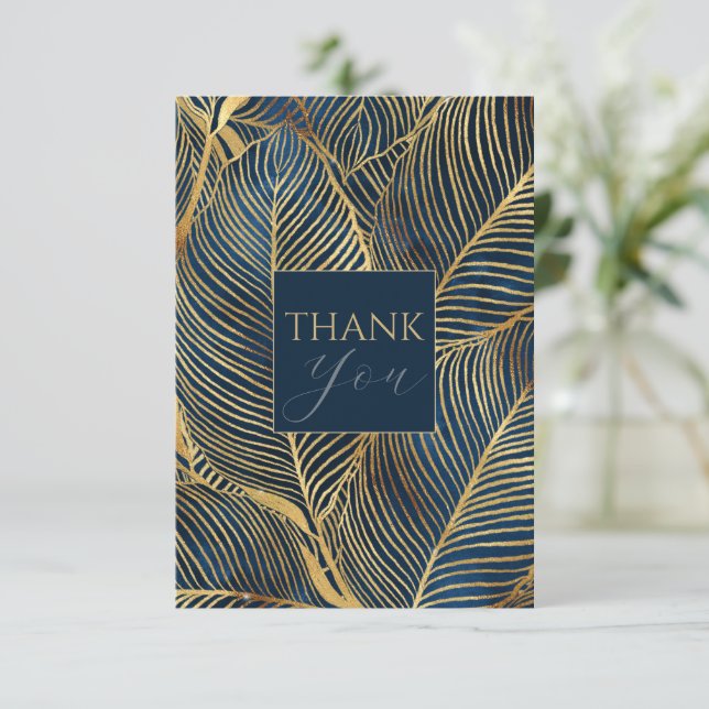 Abstract Dark Blue Gold Fluid Art Painting Thank You Card (Standing Front)