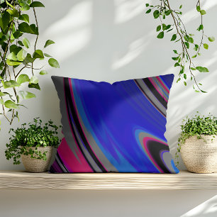 Abstract Dark Blue Gray Magenta Fractal Cushion