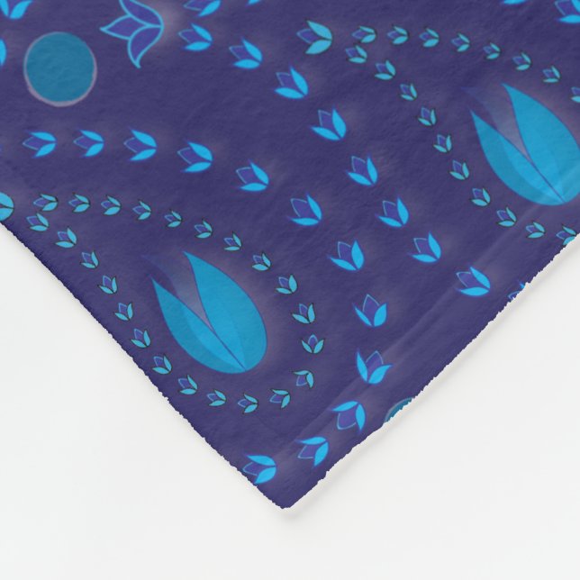 Abstract Dark Blue Paisley Tulip Floral pattern Fleece Blanket (Corner)