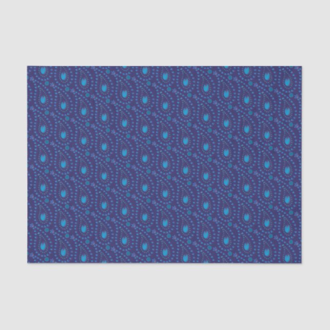 Abstract Dark Blue Paisley Tulip Floral pattern Tissue Paper (Front)